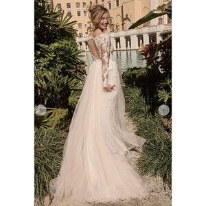 Galina Signature Illusion SLSWG862 Wedding Gown WITH OVERSKIRT; Size 4